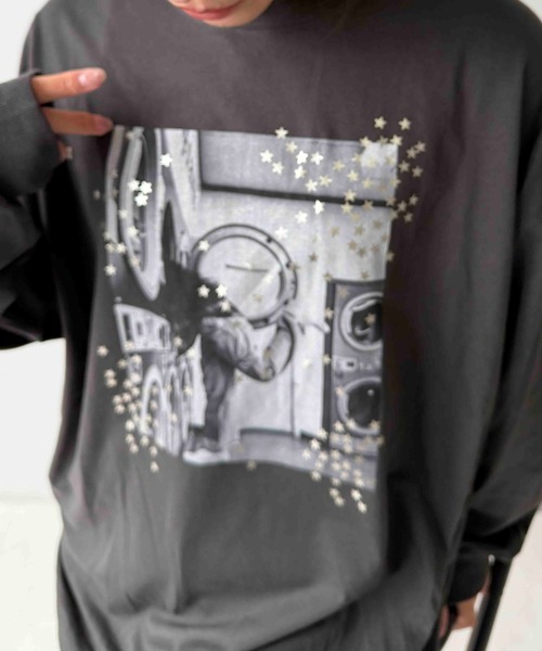 AS KNOW AS plus(アズノゥアズプラス)の「☆オーバーサイズ キラリとフォトプリントロンT【UNISEX ITEM】(Tシャツ/カットソー・レディース・スミクロ/杢グレー/キナリ・FREE)」の20枚目の写真