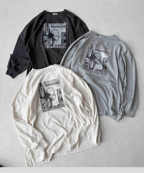 AS KNOW AS plus(アズノゥアズプラス)の「☆オーバーサイズ キラリとフォトプリントロンT【UNISEX ITEM】(Tシャツ/カットソー・レディース・スミクロ/杢グレー/キナリ・FREE)」の15枚目の写真