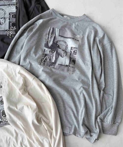 AS KNOW AS plus(アズノゥアズプラス)の「☆オーバーサイズ キラリとフォトプリントロンT【UNISEX ITEM】(Tシャツ/カットソー・レディース・スミクロ/杢グレー/キナリ・FREE)」の16枚目の写真