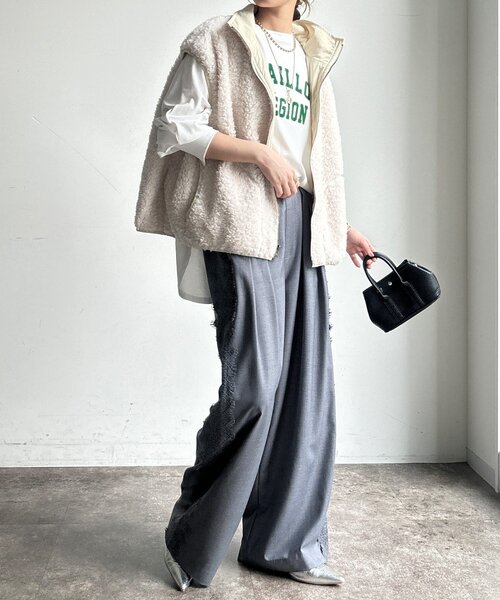 DouDou(ドゥドゥ)の「【WEB限定】サイドレースタックワイドパンツ(その他パンツ・レディース・グレー/ブラック/グレイッシュベージュ・TM/FREE)」の7枚目の写真