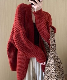 オーバーサイズ ざっくり編み ニットカーディガン Vネック ゆったり レディース 秋冬