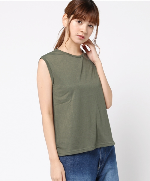 VENCEEXCHANGE（ヴァンスエクスチェンジ）の「ノースリーブクルーネック（Tシャツ/カットソー・レディース・オフホワイト/グレー/ダークグリーン/ブラック/ブラウン/コーラル・MEDIUM）」の14枚目の写真