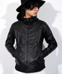 ８(eight) | PUレザー ライダースジャケット フード付き パーカー(ライダースジャケット)