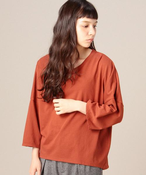 BEAUTY&YOUTH UNITED ARROWS(ビューティーアンドユースユナイテッドアローズ)の「BY ウラケビッグドルマン8分袖カットソー◆(Tシャツ/カットソー・レディース・ナチュラル/オレンジ系その他/オリーブ/ネイビー・FREE)」の1枚目の写真