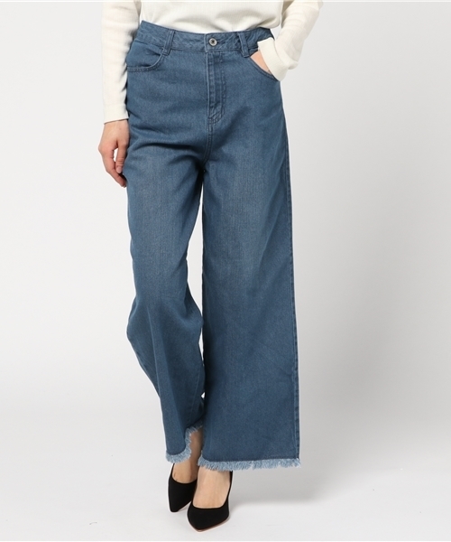 Honeys(ハニーズ)の「デニムワイドパンツ(デニムパンツ・レディース・インディゴブルー/ワンウォッシュ・S/L/M)」の2枚目の写真