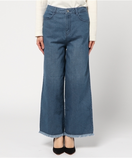 Honeys(ハニーズ)の「デニムワイドパンツ(デニムパンツ・レディース・インディゴブルー/ワンウォッシュ・S/L/M)」の3枚目の写真