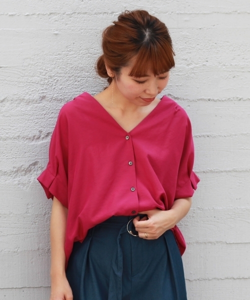 le.coeur blanc(ルクールブラン)の「スタンドVネックタックスリーブシャツ(シャツ/ブラウス・レディース・ピンク系その他/ブラック/オフホワイト/マスタード・FREE)」の20枚目の写真