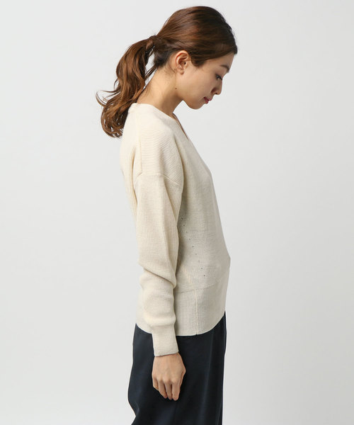 earth music&ecology（アースミュージックアンドエコロジー）の「・リブVネックニットプルオーバー（ニット/セーター・レディース・ブラック/スモークピンク/アイボリー/ライトグレー・FREE）」の5枚目の写真