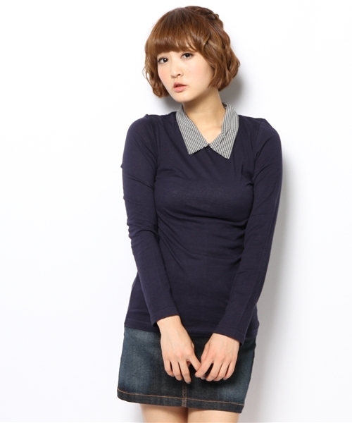 Kastane（カスタネ）の「シャツ衿ロンTEE（Tシャツ/カットソー・レディース・ネイビー/ベージュ/ダークブルー/サンドベージュ/その他・FREE）」の5枚目の写真