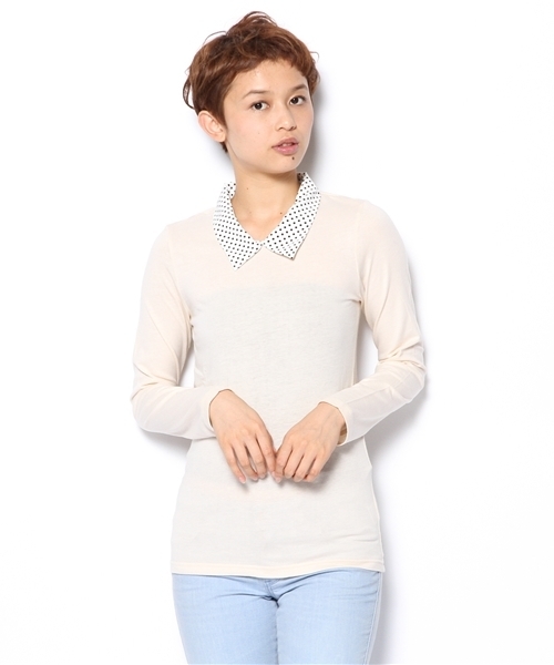 Kastane（カスタネ）の「シャツ衿ロンTEE（Tシャツ/カットソー・レディース・ネイビー/ベージュ/ダークブルー/サンドベージュ/その他・FREE）」の3枚目の写真