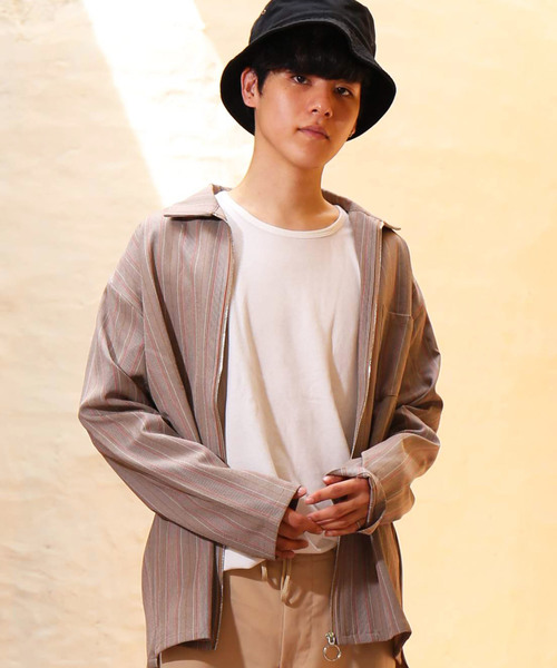 revertical（リバーティカル）の「ジップアップ ストライプ柄 長袖 ジャケット ブルゾン（ブルゾン・メンズ・グレー/ブラウン・M/L）」の6枚目の写真