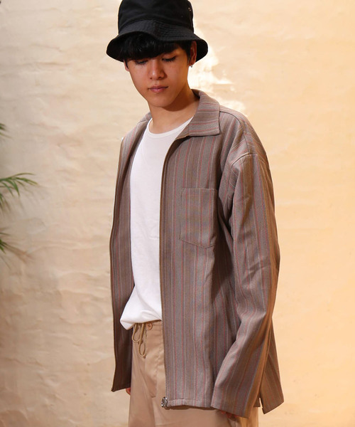 revertical（リバーティカル）の「ジップアップ ストライプ柄 長袖 ジャケット ブルゾン（ブルゾン・メンズ・グレー/ブラウン・M/L）」の8枚目の写真