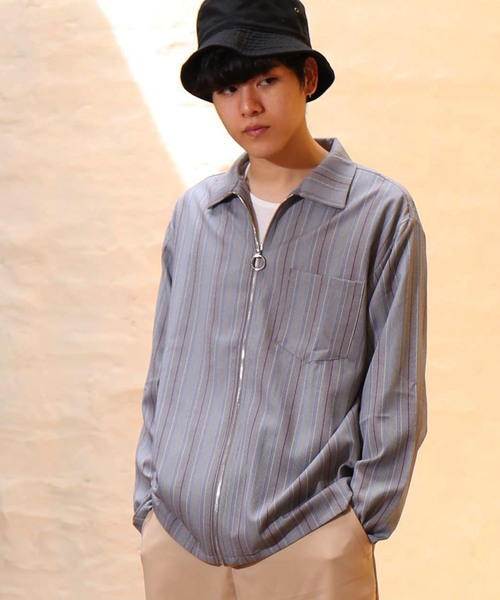 revertical（リバーティカル）の「ジップアップ ストライプ柄 長袖 ジャケット ブルゾン（ブルゾン・メンズ・グレー/ブラウン・M/L）」の12枚目の写真