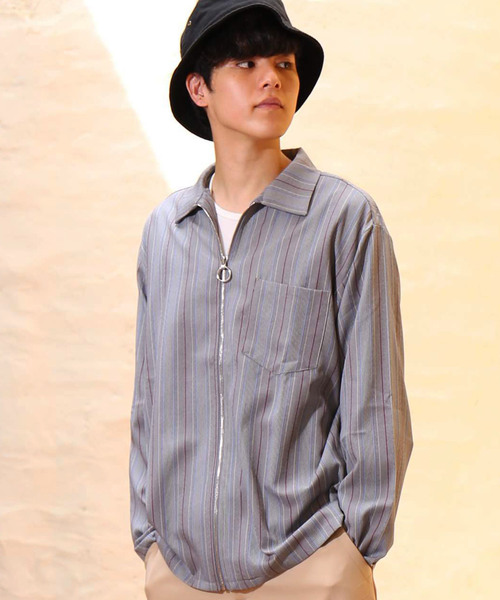 revertical（リバーティカル）の「ジップアップ ストライプ柄 長袖 ジャケット ブルゾン（ブルゾン・メンズ・グレー/ブラウン・M/L）」の13枚目の写真