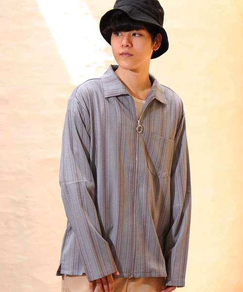 revertical（リバーティカル）の「ジップアップ ストライプ柄 長袖 ジャケット ブルゾン（ブルゾン・メンズ・グレー/ブラウン・M/L）」の16枚目の写真