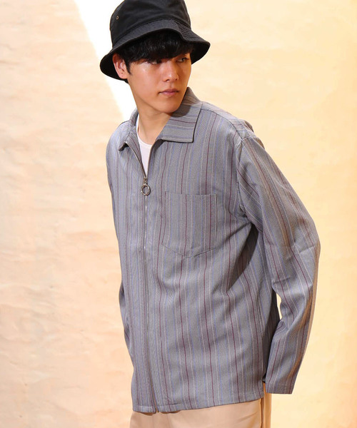 revertical（リバーティカル）の「ジップアップ ストライプ柄 長袖 ジャケット ブルゾン（ブルゾン・メンズ・グレー/ブラウン・M/L）」の17枚目の写真