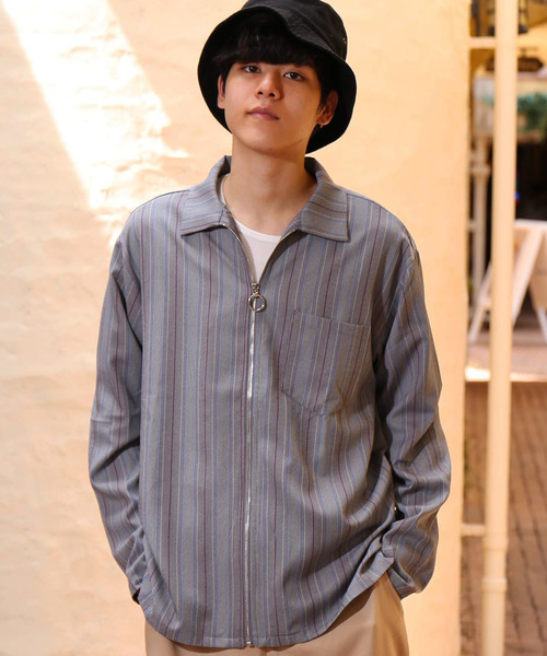 revertical（リバーティカル）の「ジップアップ ストライプ柄 長袖 ジャケット ブルゾン（ブルゾン・メンズ・グレー/ブラウン・M/L）」の18枚目の写真