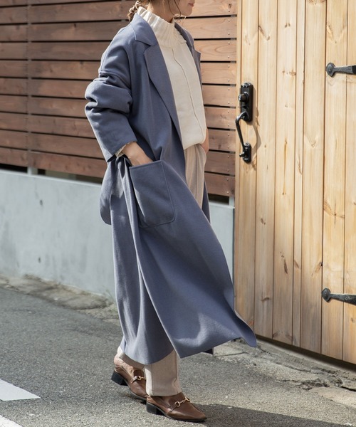 rectangle（レクタングル）の「ダブルフェイスサイドスリットガウンコート（チェスターコート・レディース・ブラック/モカ/ブラウン/アイボリー/ブルー/ピンク/ミント・FREE）」の6枚目の写真