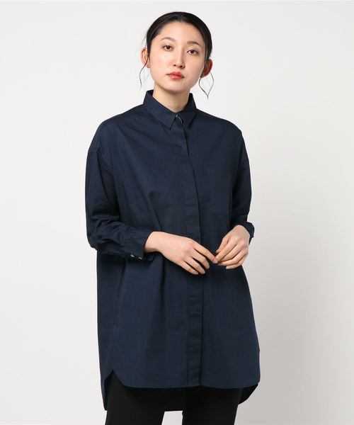 AMERICAN HOLIC（アメリカンホリック）の「綿ビエラ比翼シャツチュニック＊（シャツ/ブラウス・レディース・ストライプ/ネイビー/ブルー系その他7/オフホワイト/ベージュ/サックスブルー/ホワイト系その他7・M/L）」の5枚目の写真