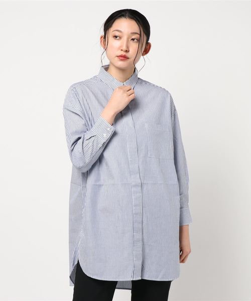 AMERICAN HOLIC（アメリカンホリック）の「綿ビエラ比翼シャツチュニック＊（シャツ/ブラウス・レディース・ストライプ/ネイビー/ブルー系その他7/オフホワイト/ベージュ/サックスブルー/ホワイト系その他7・M/L）」の7枚目の写真