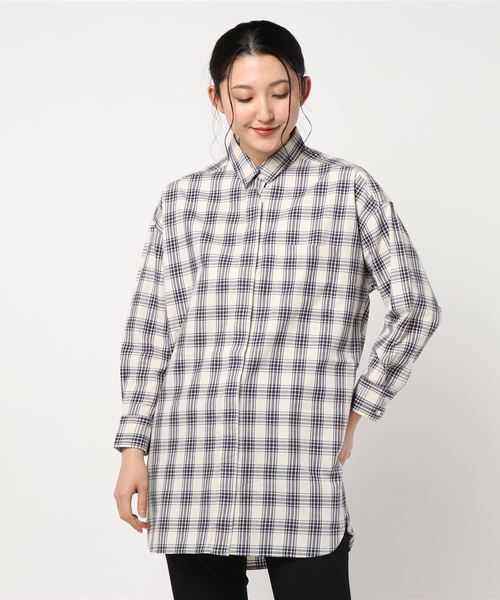 AMERICAN HOLIC（アメリカンホリック）の「綿ビエラ比翼シャツチュニック＊（シャツ/ブラウス・レディース・ストライプ/ネイビー/ブルー系その他7/オフホワイト/ベージュ/サックスブルー/ホワイト系その他7・M/L）」の3枚目の写真