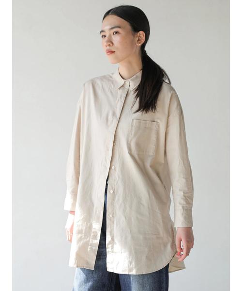 AMERICAN HOLIC（アメリカンホリック）の「綿ビエラ比翼シャツチュニック＊（シャツ/ブラウス・レディース・ストライプ/ネイビー/ブルー系その他7/オフホワイト/ベージュ/サックスブルー/ホワイト系その他7・M/L）」の13枚目の写真