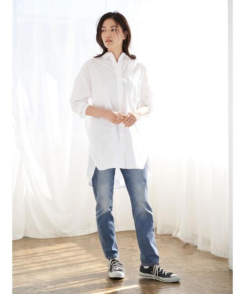 AMERICAN HOLIC（アメリカンホリック）の「綿ビエラ比翼シャツチュニック＊（シャツ/ブラウス・レディース・ストライプ/ネイビー/ブルー系その他7/オフホワイト/ベージュ/サックスブルー/ホワイト系その他7・M/L）」の9枚目の写真