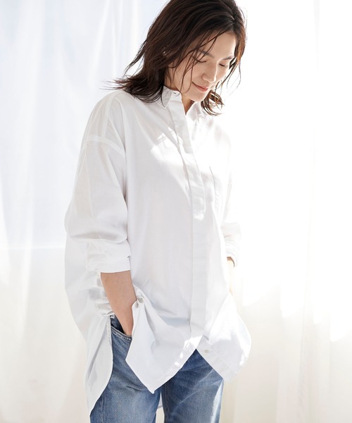 AMERICAN HOLIC（アメリカンホリック）の「綿ビエラ比翼シャツチュニック＊（シャツ/ブラウス・レディース・ストライプ/ネイビー/ブルー系その他7/オフホワイト/ベージュ/サックスブルー/ホワイト系その他7・M/L）」の2枚目の写真