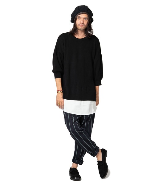 【美品】 glamb クロップドパンツ ストライプ ブラック スラックス glamb（グラム）の「Stripe tapered slacks / ストライプ