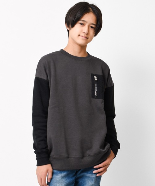 RAT EFFECT（ラットエフェクト）の「【裏起毛】MA-1ビッグトレーナー（スウェット・キッズ・チャコールグレー/ブラック/ベージュ/ブラウン/グレー/カーキ/ライトブルー・120/130/140/150/160/170）」の3枚目の写真