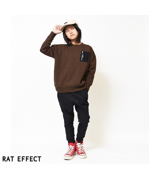 RAT EFFECT（ラットエフェクト）の「【裏起毛】MA-1ビッグトレーナー（スウェット・キッズ・チャコールグレー/ブラック/ベージュ/ブラウン/グレー/カーキ/ライトブルー・120/130/140/150/160/170）」の8枚目の写真