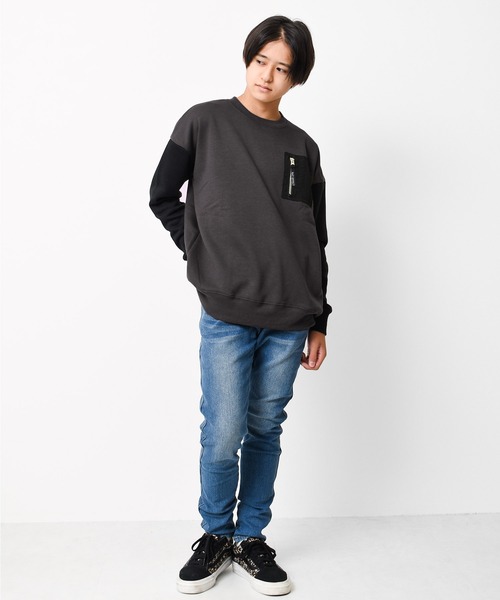 RAT EFFECT（ラットエフェクト）の「【裏起毛】MA-1ビッグトレーナー（スウェット・キッズ・チャコールグレー/ブラック/ベージュ/ブラウン/グレー/カーキ/ライトブルー・120/130/140/150/160/170）」の13枚目の写真