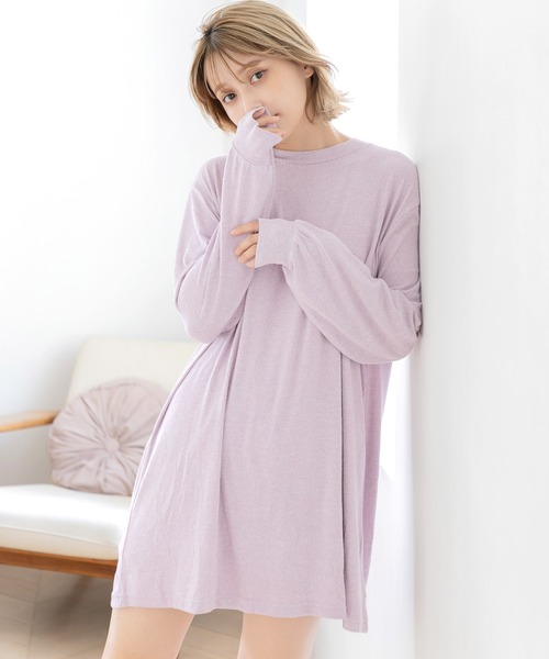Dita（ディータ）の「ゆるてろカチオン素材チュニックワンピースルームウェア パジャマ（ルームワンピース・レディース・アイボリー/ナチュラル/サックスブルー/ブラック/アッシュブラウン/オリーブ/ブルーグレー/ラベンダー・L/M）」の8枚目の写真