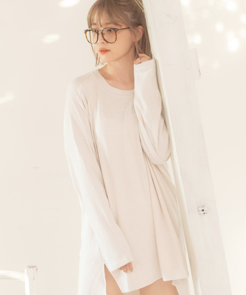 Dita（ディータ）の「ゆるてろカチオン素材チュニックワンピースルームウェア パジャマ（ルームワンピース・レディース・アイボリー/ナチュラル/サックスブルー/ブラック/アッシュブラウン/オリーブ/ブルーグレー/ラベンダー・L/M）」の2枚目の写真