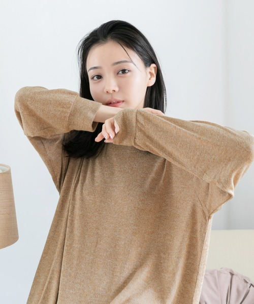 Dita（ディータ）の「ゆるてろカチオン素材チュニックワンピースルームウェア パジャマ（ルームワンピース・レディース・アイボリー/ナチュラル/サックスブルー/ブラック/アッシュブラウン/オリーブ/ブルーグレー/ラベンダー・L/M）」の9枚目の写真