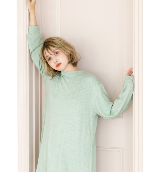 Dita（ディータ）の「ゆるてろカチオン素材チュニックワンピースルームウェア パジャマ（ルームワンピース・レディース・アイボリー/ナチュラル/サックスブルー/ブラック/アッシュブラウン/オリーブ/ブルーグレー/ラベンダー・L/M）」の15枚目の写真