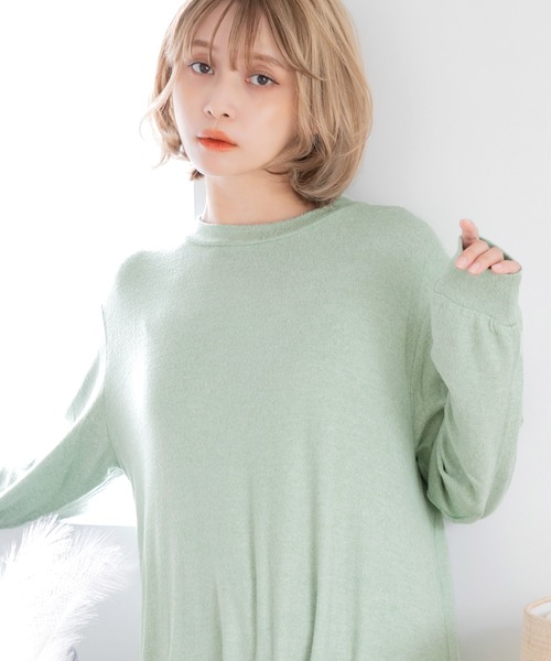 Dita（ディータ）の「ゆるてろカチオン素材チュニックワンピースルームウェア パジャマ（ルームワンピース・レディース・アイボリー/ナチュラル/サックスブルー/ブラック/アッシュブラウン/オリーブ/ブルーグレー/ラベンダー・L/M）」の18枚目の写真