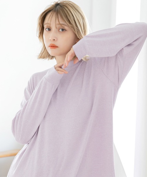 Dita（ディータ）の「ゆるてろカチオン素材チュニックワンピースルームウェア パジャマ（ルームワンピース・レディース・アイボリー/ナチュラル/サックスブルー/ブラック/アッシュブラウン/オリーブ/ブルーグレー/ラベンダー・L/M）」の21枚目の写真