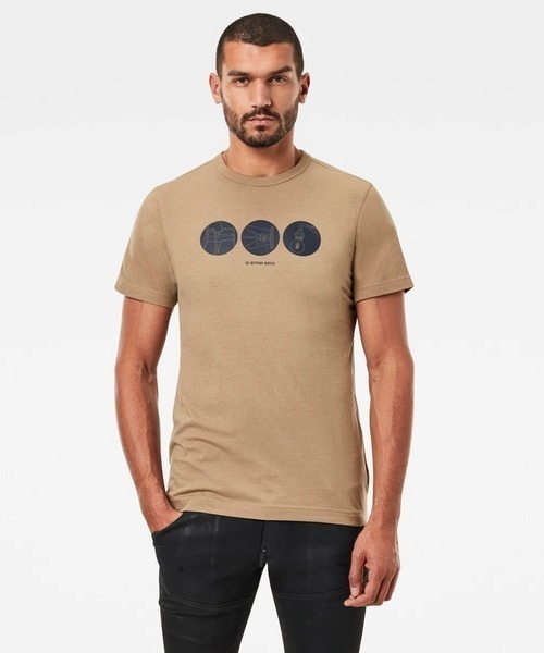 G-STAR（ジースター）の「CIRCLE OBJECT BACK GRAPHIC T-SHIRT（Tシャツ/カットソー・メンズ・ベージュ/オフホワイト/ダークブルー・SMALL/MEDIUM/LARGE/X-LARGE/X-SMALL/XX-SMALL）」の3枚目の写真