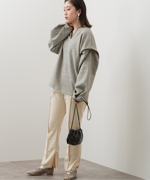 Ambre Neige(アンブルネージュ)の「ヘリンボーンワイドプルオーバー/【WEB/EC限定商品】(Tシャツ/カットソー・レディース・ベージュ/モカ・FREE)」の4枚目の写真