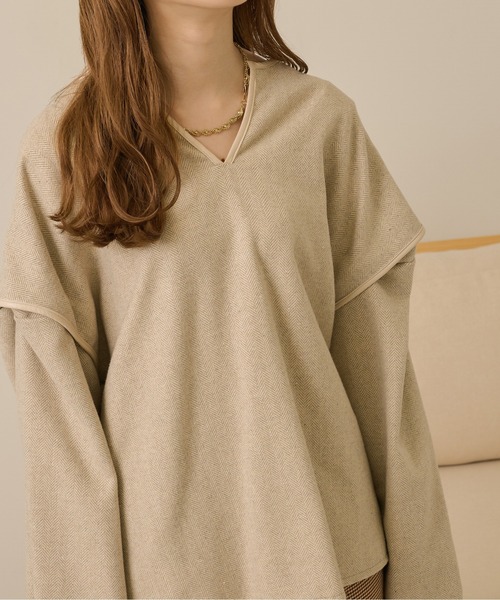 Ambre Neige(アンブルネージュ)の「ヘリンボーンワイドプルオーバー/【WEB/EC限定商品】(Tシャツ/カットソー・レディース・ベージュ/モカ・FREE)」の11枚目の写真