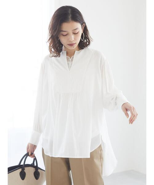 Green　Parks（グリーンパークス）の「フレアブラウス＊（Tシャツ/カットソー・レディース・ベージュ/オフホワイト/ブルー・FREE）」の4枚目の写真