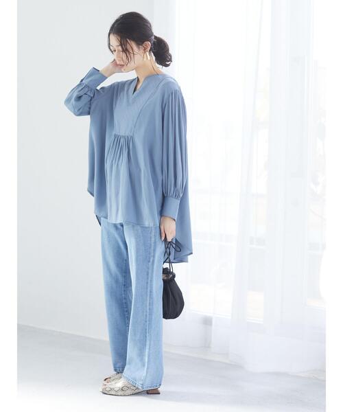 Green　Parks（グリーンパークス）の「フレアブラウス＊（Tシャツ/カットソー・レディース・ベージュ/オフホワイト/ブルー・FREE）」の16枚目の写真