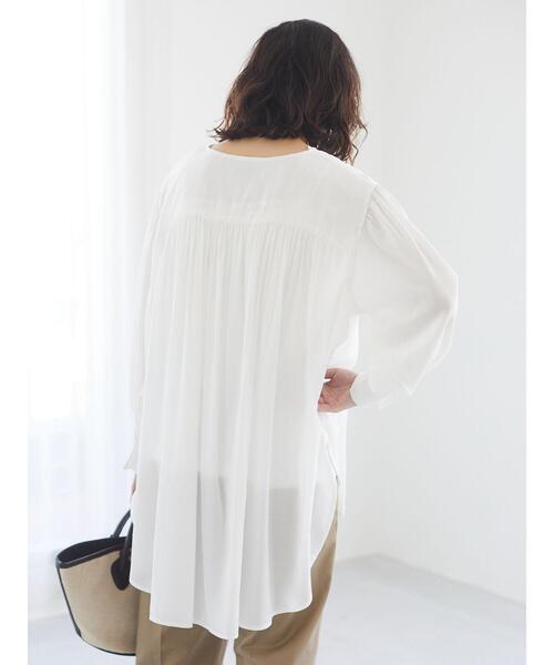 Green　Parks（グリーンパークス）の「フレアブラウス＊（Tシャツ/カットソー・レディース・ベージュ/オフホワイト/ブルー・FREE）」の6枚目の写真