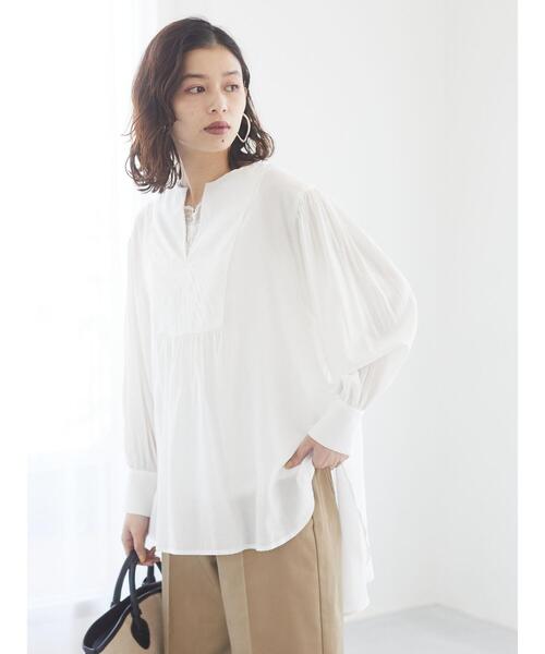 Green　Parks（グリーンパークス）の「フレアブラウス＊（Tシャツ/カットソー・レディース・ベージュ/オフホワイト/ブルー・FREE）」の5枚目の写真