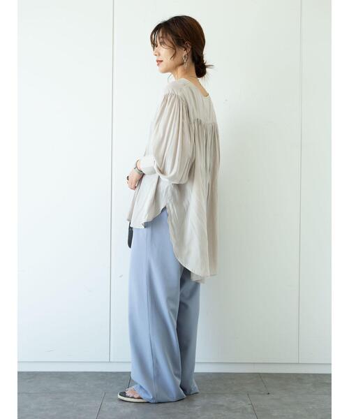 Green　Parks（グリーンパークス）の「フレアブラウス＊（Tシャツ/カットソー・レディース・ベージュ/オフホワイト/ブルー・FREE）」の10枚目の写真