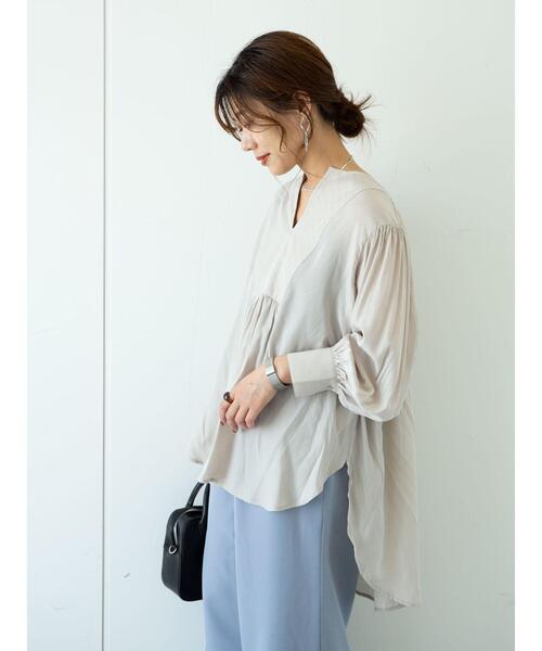 Green　Parks（グリーンパークス）の「フレアブラウス＊（Tシャツ/カットソー・レディース・ベージュ/オフホワイト/ブルー・FREE）」の12枚目の写真