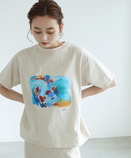 CLEIO（クレイオ）の「【CLEIO】ウォーターペイントTシャツ（Tシャツ/カットソー・レディース・ホワイト/ベージュ/ホワイト系その他/ベージュ系その他・FREE）」の3枚目の写真
