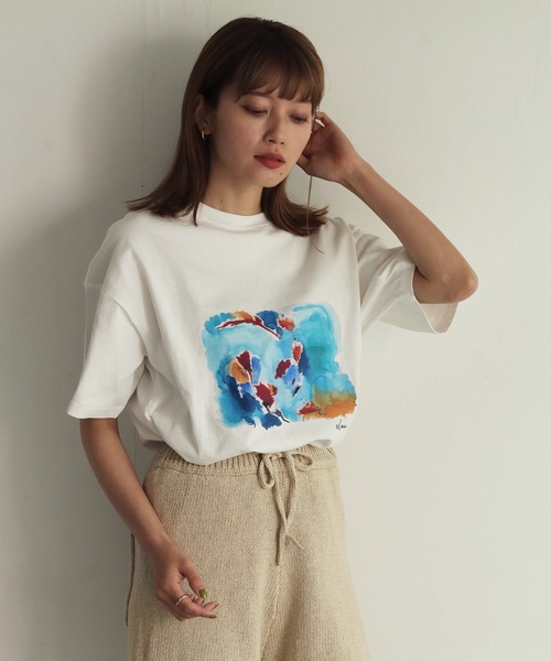 CLEIO（クレイオ）の「【CLEIO】ウォーターペイントTシャツ（Tシャツ/カットソー・レディース・ホワイト/ベージュ/ホワイト系その他/ベージュ系その他・FREE）」の8枚目の写真