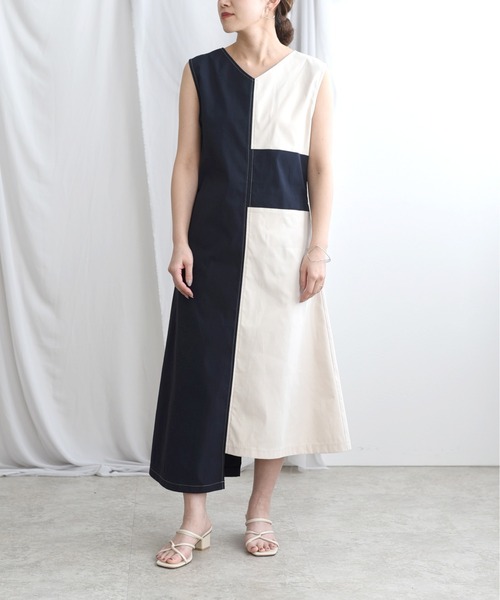 セール アシンメトリー配色op ワンピース ワンピース Juenu ジュエーヌ のファッション